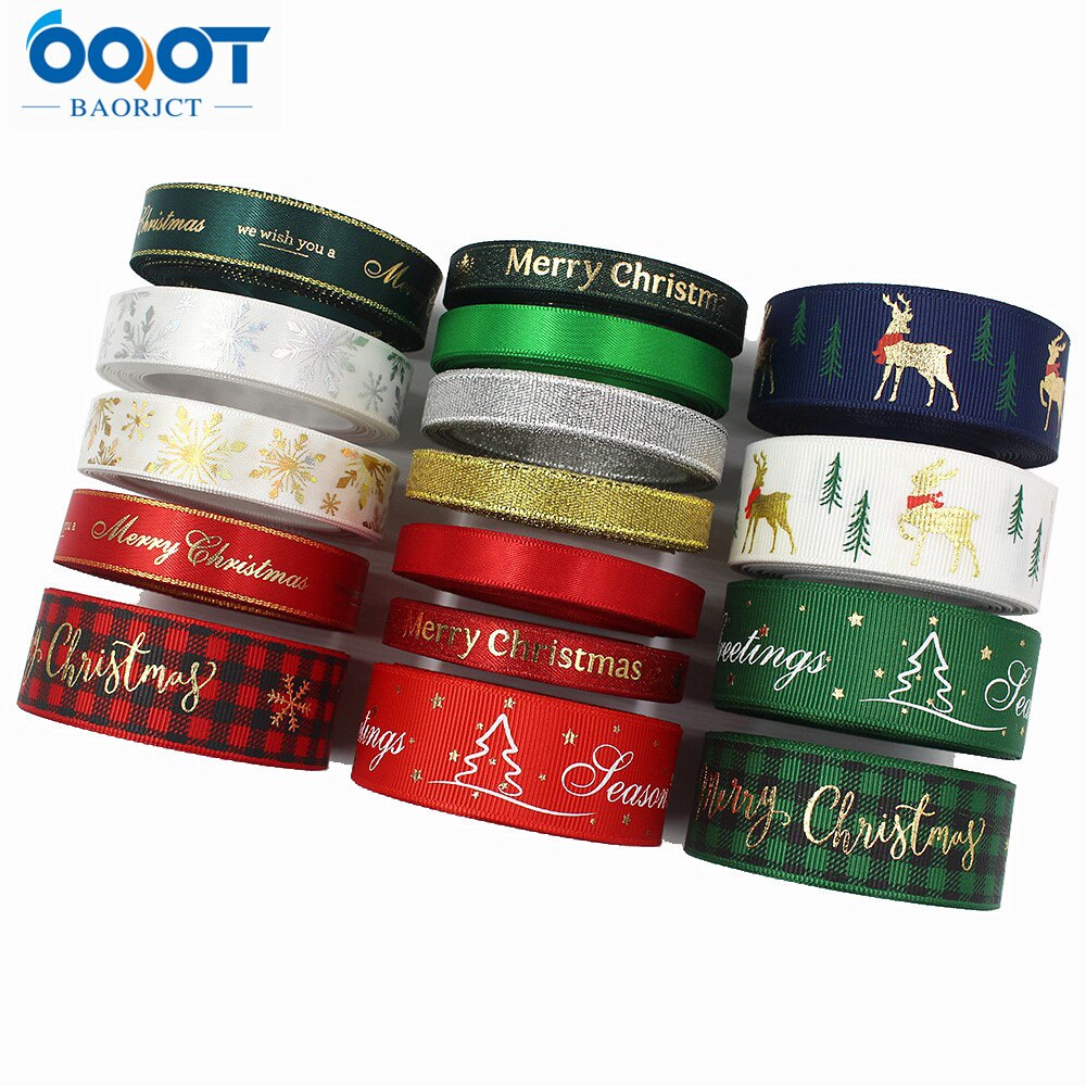 Kerst Lint 10 Yards Gedrukt Grosgrain Organza Satijnen Linten Metallic Glitter Stof Linten 20702: 16 each one yards