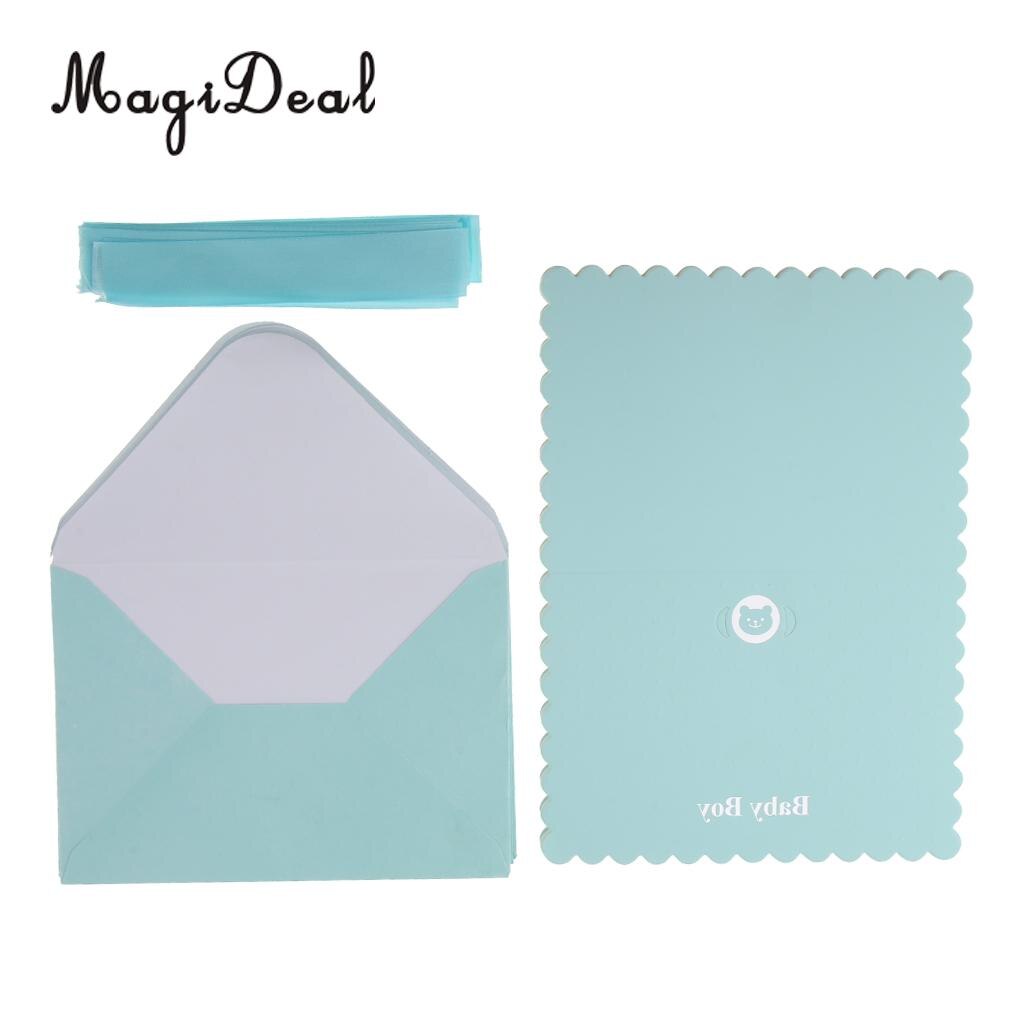 Kids Party Invitation Card Blue Boy Pink Girl with Ribbon Envelope DIY Card: Blue