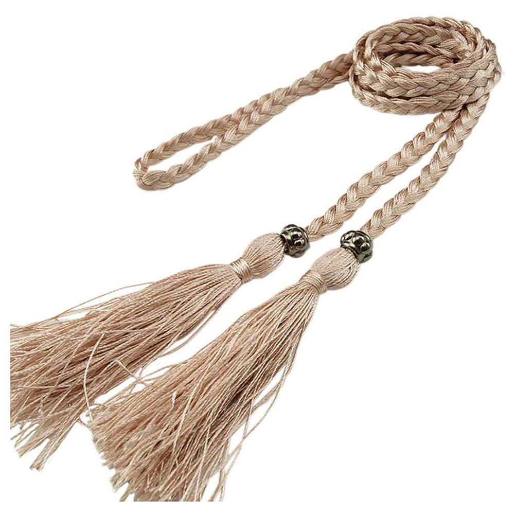 Cinto de borla tecido estilo trançado para mulheres, cintura boêmia para senhoras, corda de cintura, moda chinesa, acessórios de vestido: Damasco