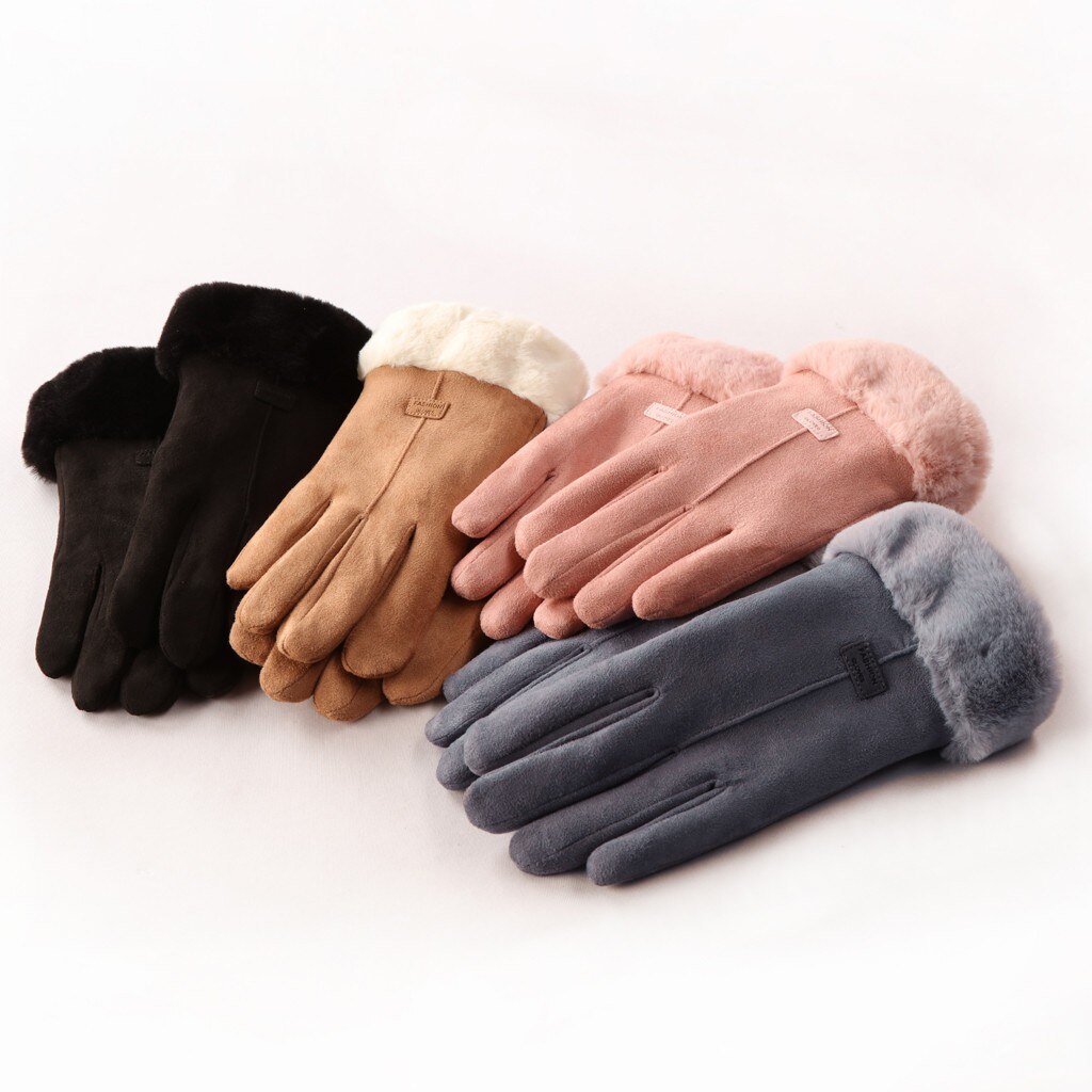 Vrouwen Winter Handschoenen Dames Meisjes Outdoor Warmte Volledige Vinger Gevoerd Rijden Handschoen Bont Wanten Guantes Mujer Перчатки Женские