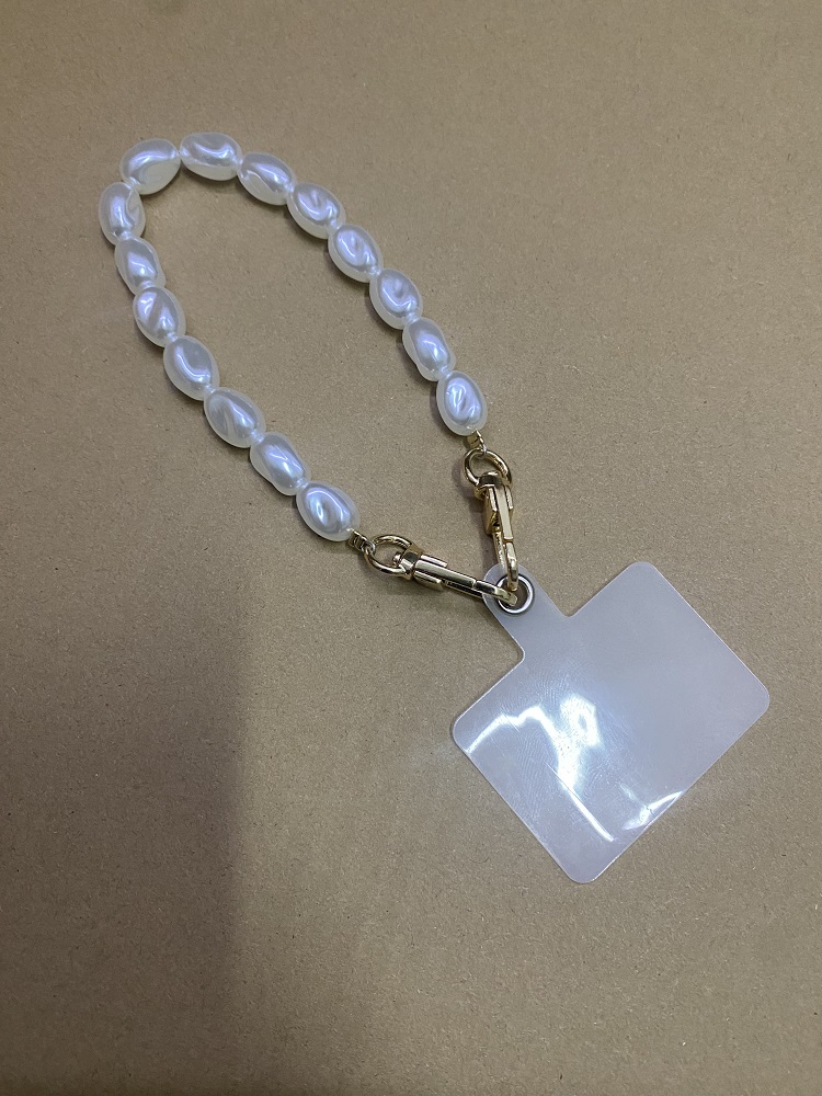 Universal Glitter Phone Lanyard Long Crossbody Necklace Chain Pearl Straps Keychain Anti-lost Sling with Patch for Phone Case: Orange