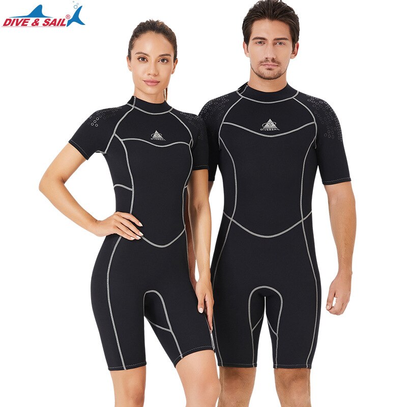 Men&#39;s Women&#39;s 1.5mm Neoprene Short Sleeve Back Zipper Diving Suit One-piece Warm Diving Suit Sunscreen Snorkeling Swimming Suit