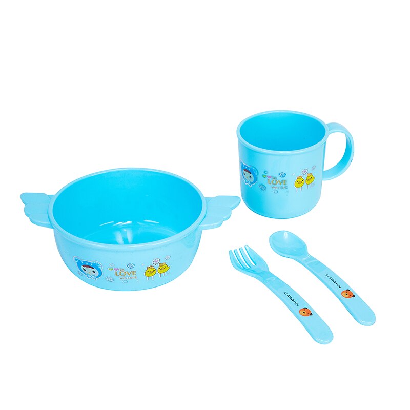 4pc solide fodring baby fade bpa gratis baby service tallerken skål kop ubrydelig sikker plast børn spædbørn spisestel til småbørn: Blå sæt
