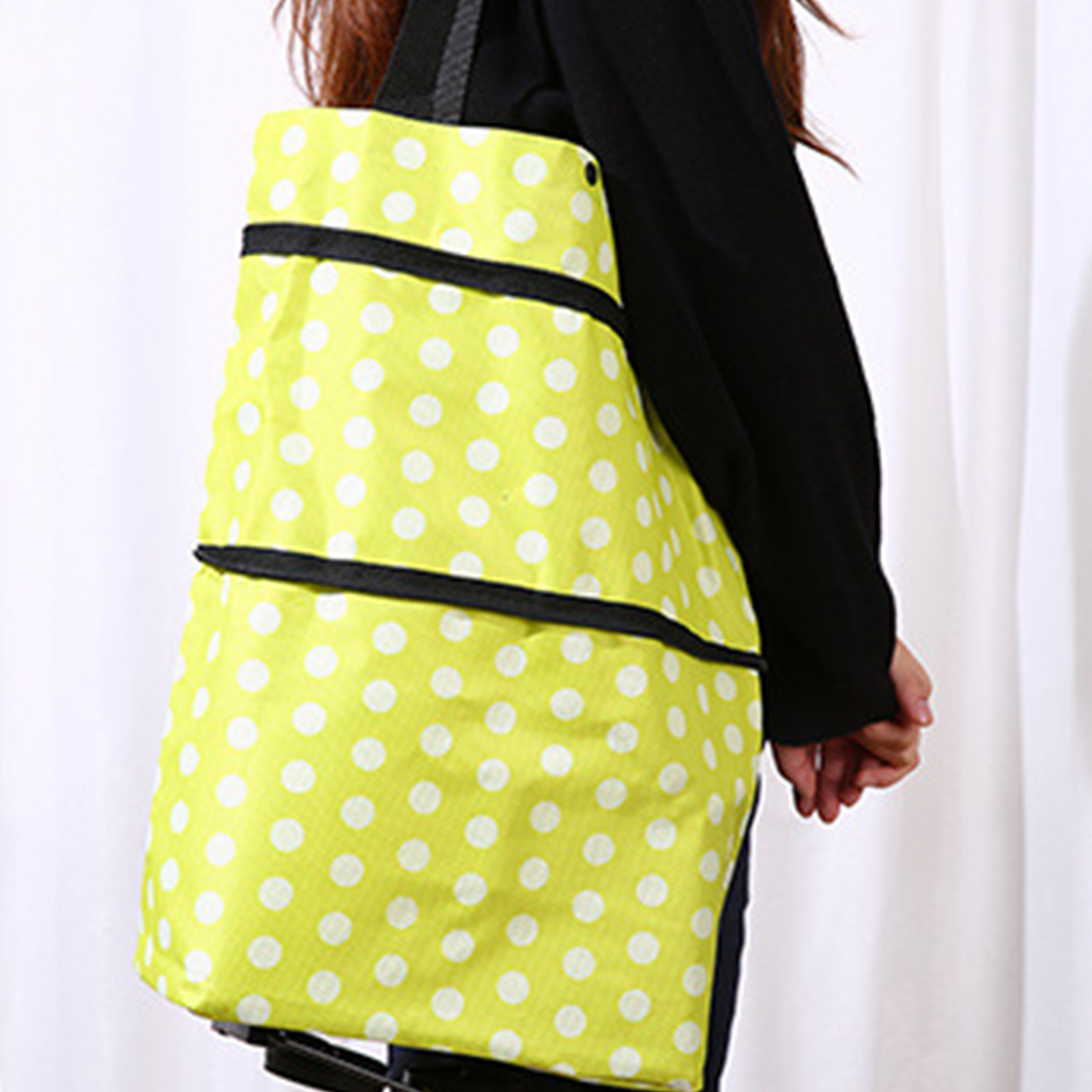 2-in-1 Foldable Shopping Cart Bag-Convertible Wheeled Trolley To Shoulder Bag Waterproof Oxford with Stand for Grocery/Market