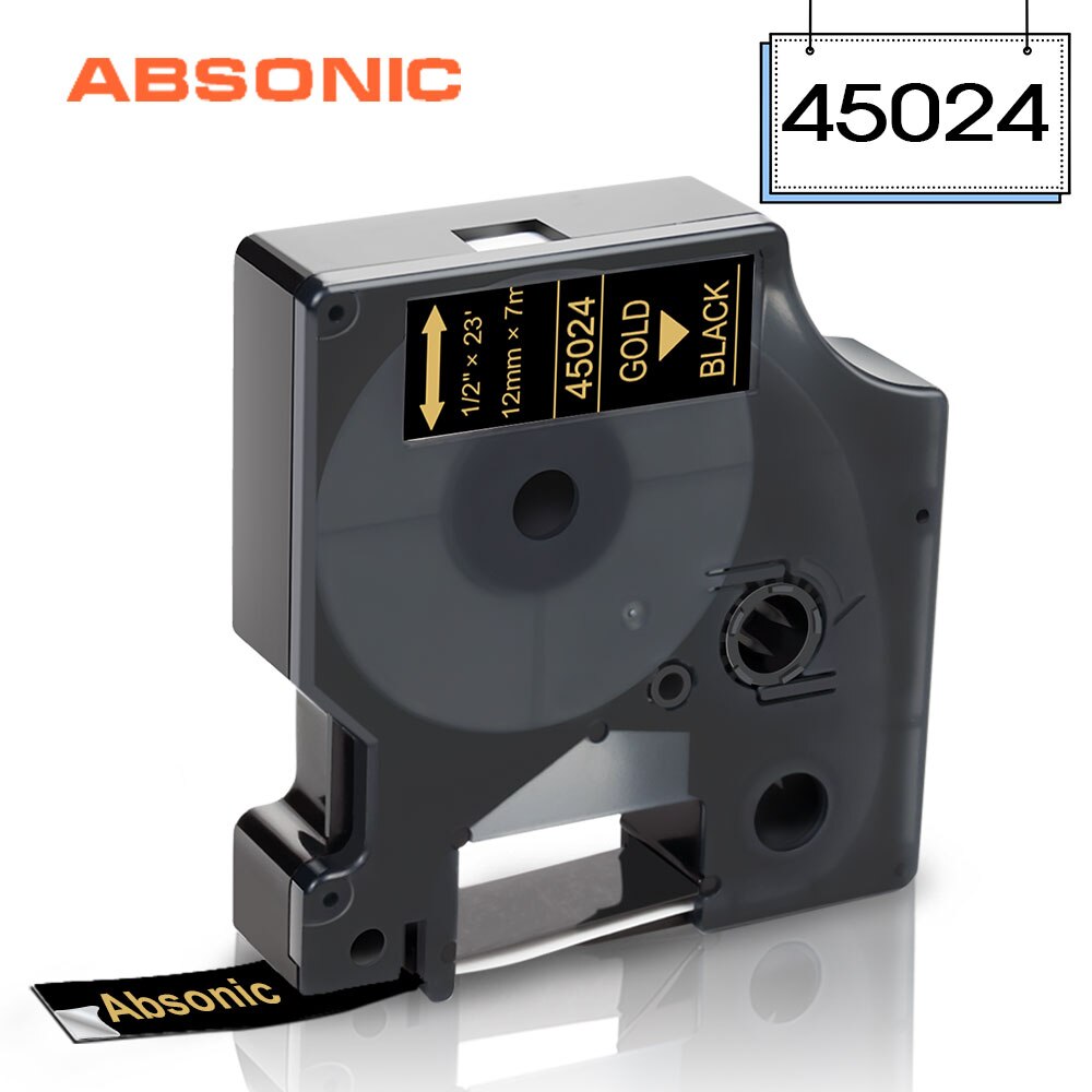 Absonic 1PCS 45014 Blue on White 12mm Label Tape Mixed Colors for DYMO D1 45013 Tapes for DYMO LabelManager 160 280 Label Maker: Gold on Black