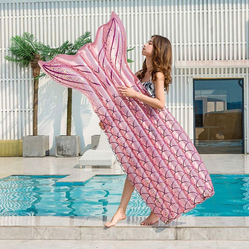 Fish Tail Inflatable Swimming Pool Float Hammock Portable Pool Lounger Chair Outdoor Toys