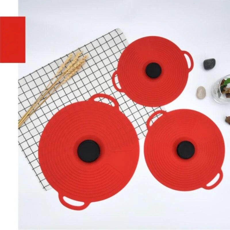 Tapa elástica de silicona reutilizable, tapa Universal para olla, cuenco, sartén, comida fresca: RED / 28 32cm