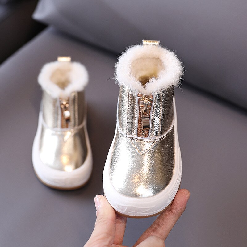 Baby Snowboots Lederen Rits Glanzende Warme Schoenen Jongens Laarzen Kinderen Schoenen Winter Meisjes Katoen Laarzen: golden / 30