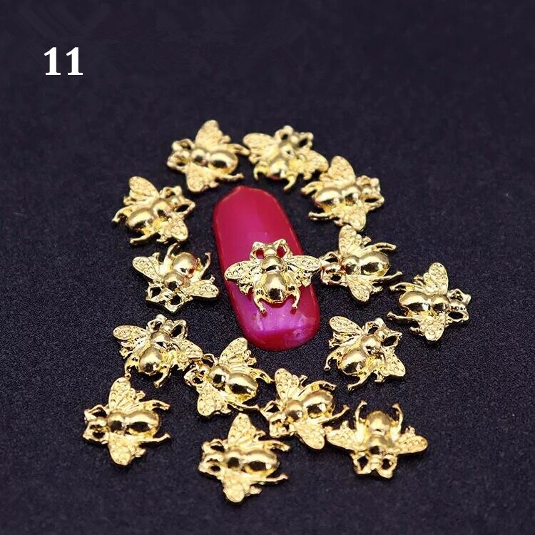 5pcs/10pcs Metal Alloy Bee 3D Nail Art Decorations Gold Silver Black Jewelry Gem Japanese Style Manicure Accessories: 11-10pcs