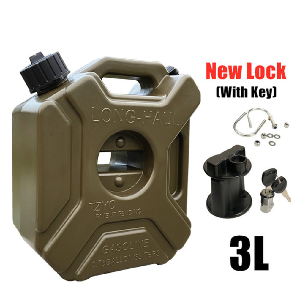 3L Portable Motorcycle Fuel Tank Spare Jerry Can Gas Plastic Car Gokart Oil Container ATV UTV Gasoline Petrol Tanks Canister: Green with lock