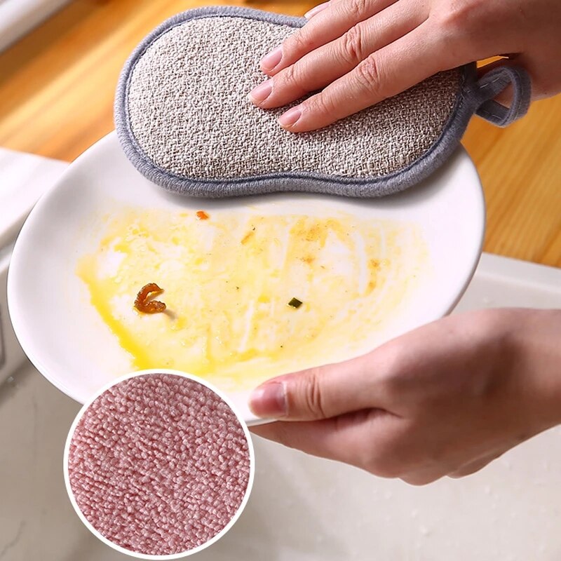Scrub Sponges for Dishes Non-Scratch Microfiber Sponge Non Stick Pot Cleaning Sponges Kitchen Cleaning Gadgets