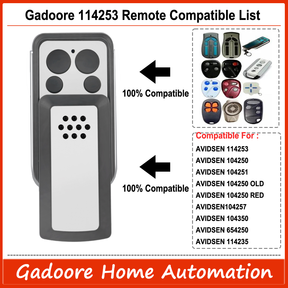 Gadoore Avidsen 114253 Garagentor-Fernbedienung, kompatibel mit 433 MHz Avidsen 114253 104257 104251 Extel Thomson Garagensteuerung