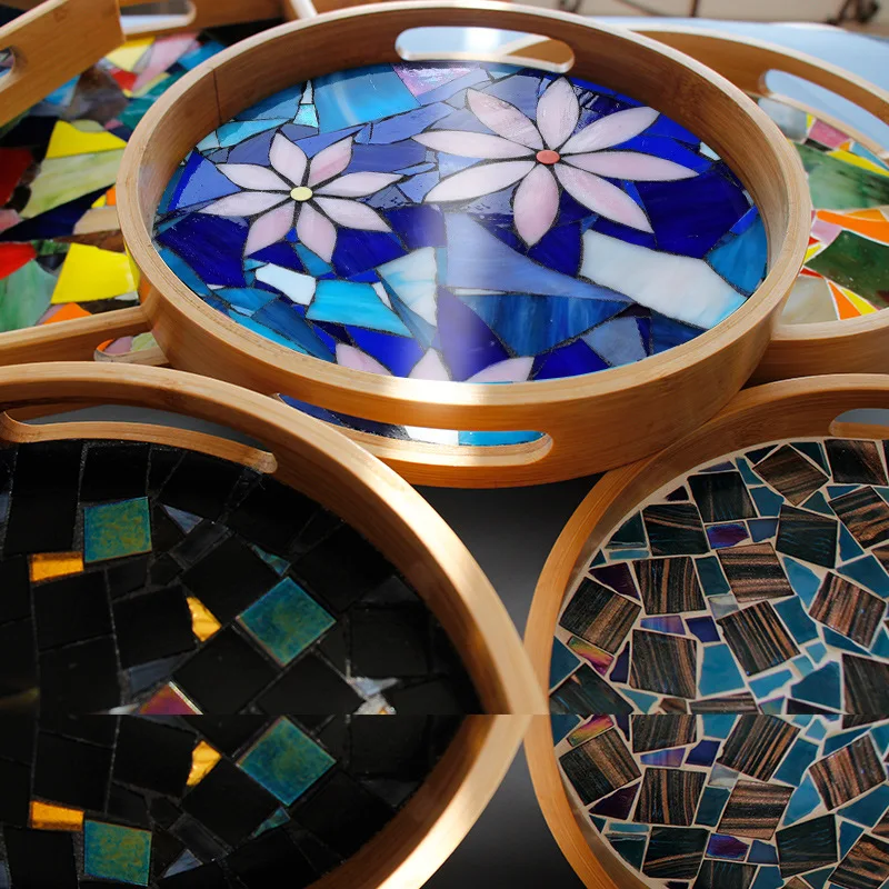 Farbe Blattförmige Mosaikfliesen Buntglasmosaik DIY handgemachte Untersetzer Mosaik Puzzle Herstellung Kunst Wanddekoration Lieferungen