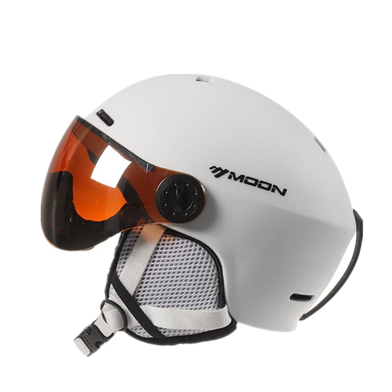 Måne beskyttelsesbriller skihjelm integreret støbt pc + eps flerfarvet skihjelm udendørs sport ski snowboard skateboard hjelme: Hvid / M (55-58) cm