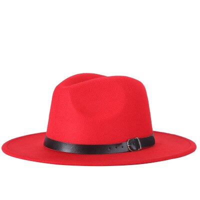 Vinter efterår efterligning uldne kvinder mænd damer fedoras top jazz hat european american round caps bowler hatte: Rød