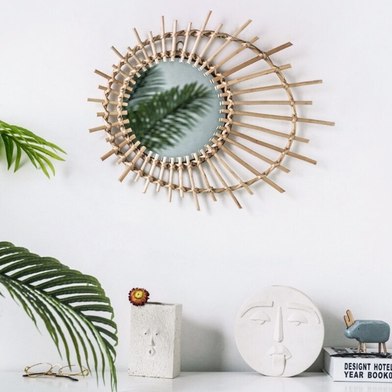 Espejo de ratán para tocador, decoración artística, espejos creativos de maquillaje, accesorios de foto para sala de estar, espejo de pared de habitación