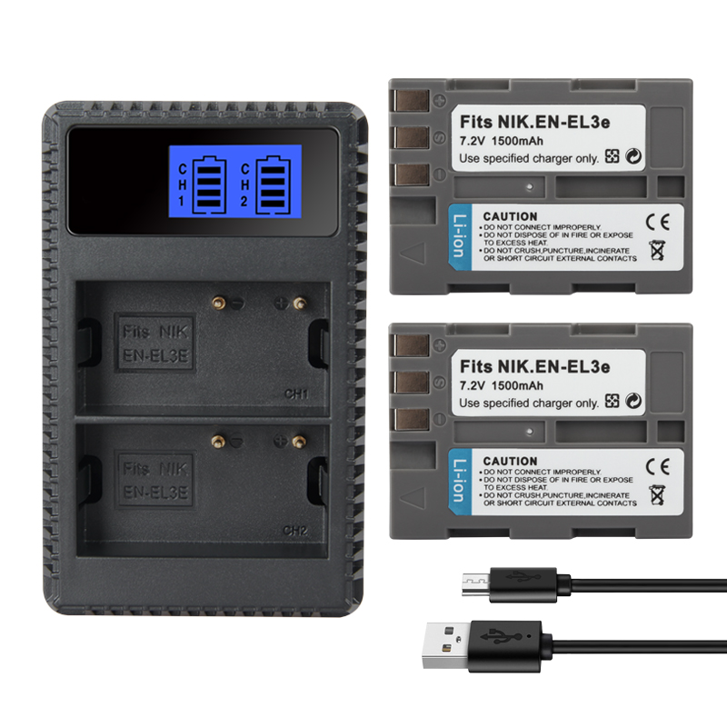 EN-EL3e EN EL3e Battery Charger for Nikon D30 D300s D50 D70 D70S D100 D200 D300 D800 V1 1500mAh ENEL3e Batteries Charger: black