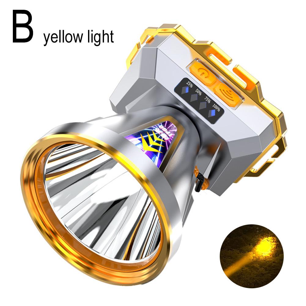 LED-Scheinwerfer, starkes Licht, superhelle, am Kopf montierte Taschenlampe, wiederaufladbarer Nachtangeln-Scheinwerfer für den Außenbereich: YELLOW