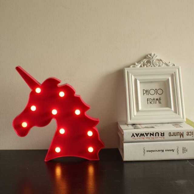 Enhjørningslampe enhjørning festlampe led marquee brev dyr børn soveværelse bordlampe vægdekoration led natlys: Rød