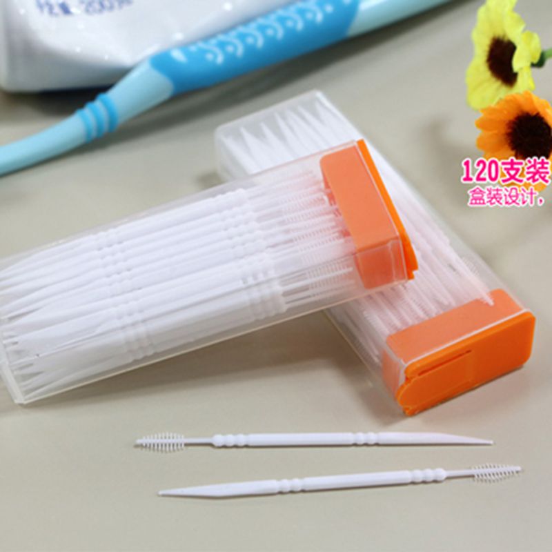 Bärbara tandpetare plast 120 st plus borste i klart fodral koreansk miljövänlig ingen lukt tandpetare