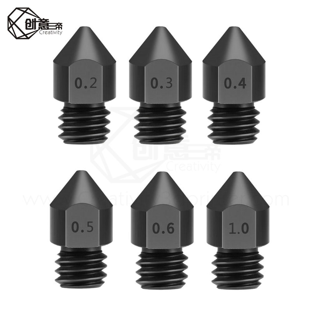 Creativity latest Reprap MK8 hardened steel nozzle 1.75mm 0.4 / 0.6 / 0.8 / 1.0mm for MK8 end kit