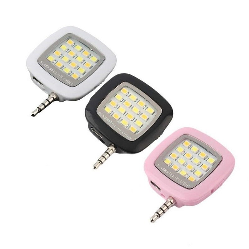 Mini Android Portable 16 Selfie Flash LED caméra lampe lumière pour iPhone Samsung Xiaomi 3.5mm prise Jack téléphones mobiles lentille