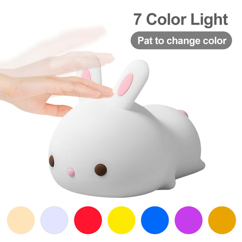 Nachtlicht katze silikon nachtlicht usb-wiederaufladbar touch-sensor schlafzimmer bettlampe mit fernbedienung für kinder baby dekoration: Hase in 7 farben