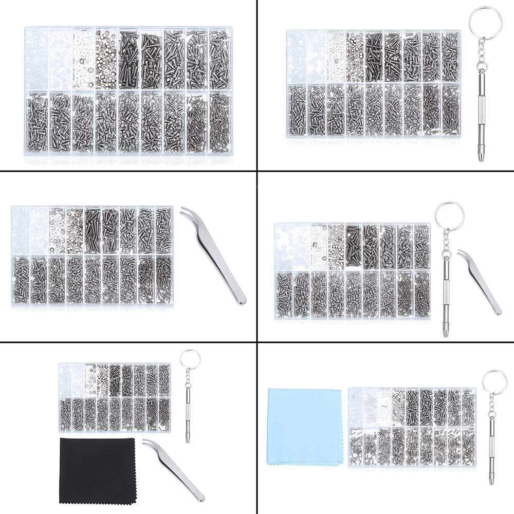 1000 stk briller solbriller briller reparation skrue møtrik skruetrækker assorteret sæt bruges til fastgørelse af briller / ur reparationsværktøjssæt
