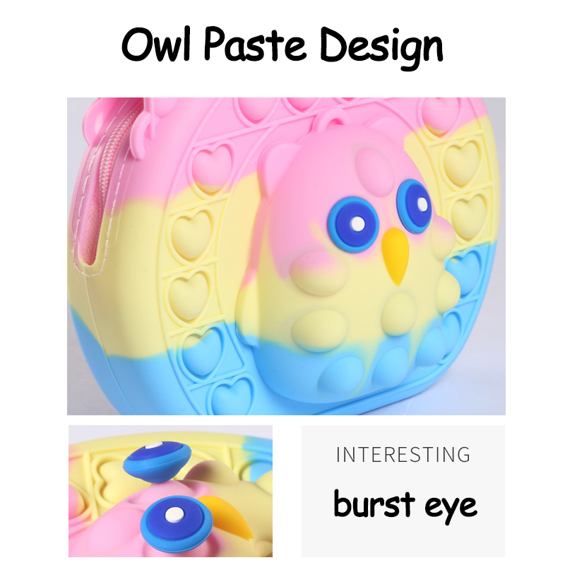 Sac à main rond avec hibou Pop It pour enfants, sensoriels, Anti-Stress, jouet à presser