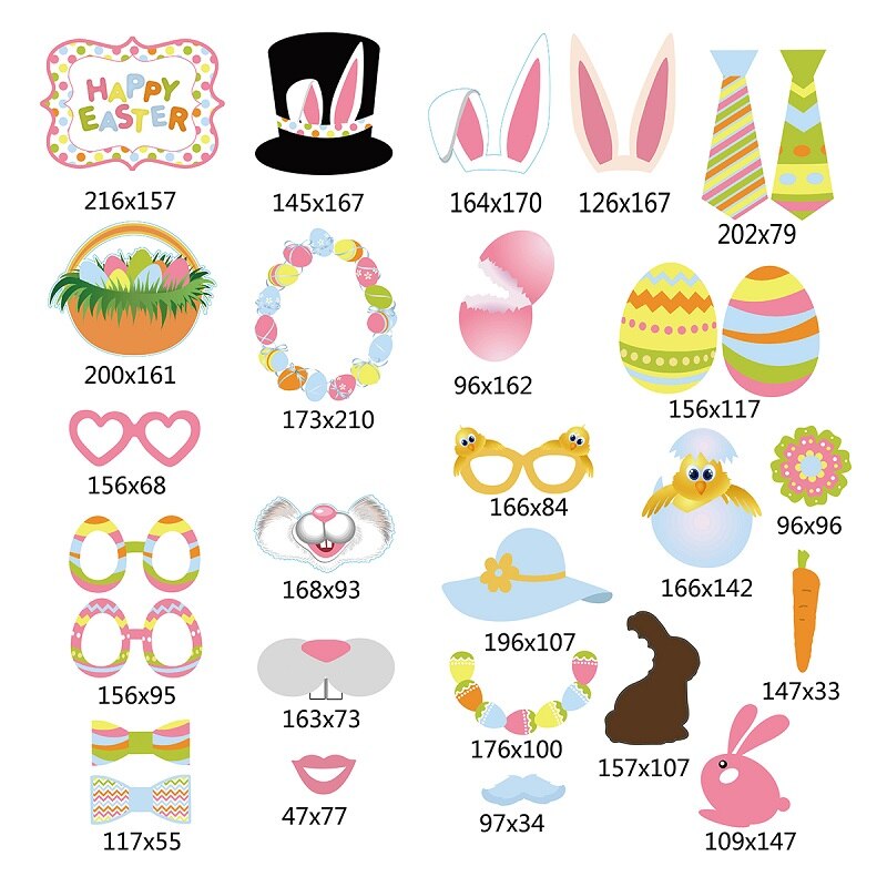 35/28Pcs Kids Favors Funny Easter Party Supplies Happy Easter Bunny Handheld Photography Props Backdrop Decorations: 28Pcs