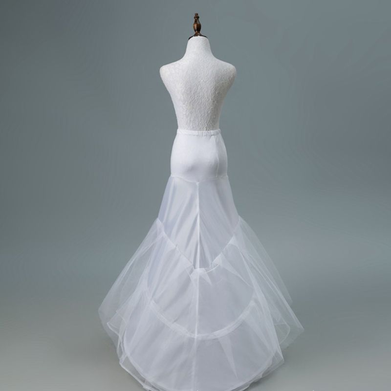 Vrouwen 2 Lagen Fishtail Petticoat Crinoline Met Tule A-lijn Floor Lengte Onderrok Half Slip Voor Bruids Trouwjurk