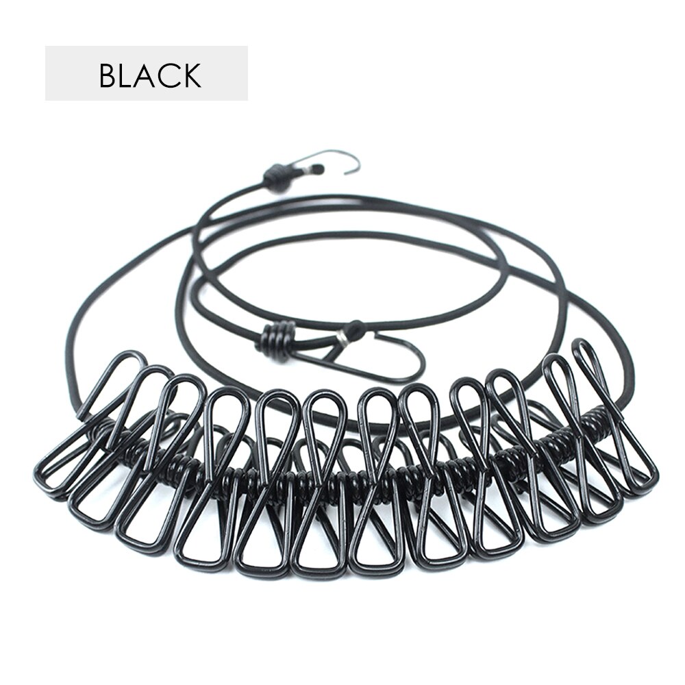 Corde à linge élastique avec 12 pièces pinces à linge Clips 2 crochets d'extrémité réglables: 9
