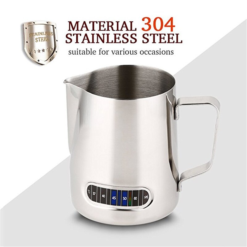 Jarra de acero inoxidable para espumar leche, jarra de café con termómetro Barista, haga la espuma perfecta para su café capuchino, 550ml