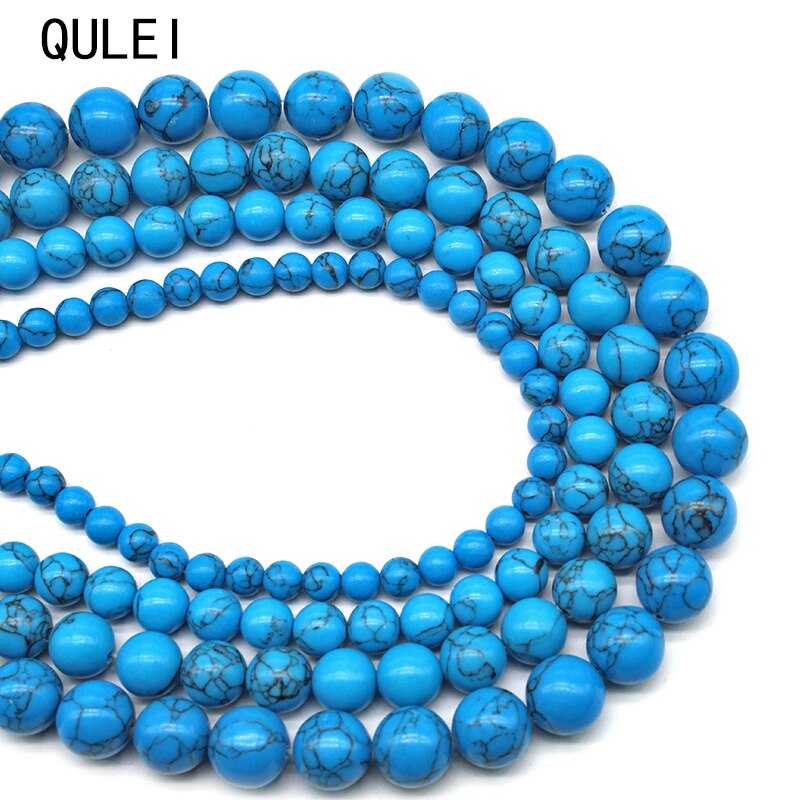 Smooth Natuursteen Blauw Turkoois Ronde Losse Kralen 15 &quot;Strand 4 6 8 10 12 Mm Pick maat Voor Sieraden Maken