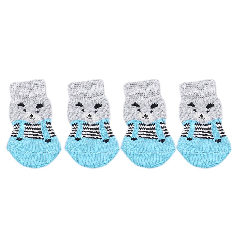 4 pcs Pet Dog Puppy Cat Shoes Slippers Non-Slip Socks Pet Cute Indoor for Small Dogs Cats Snow Boots Socks pet supplies: blue gray L
