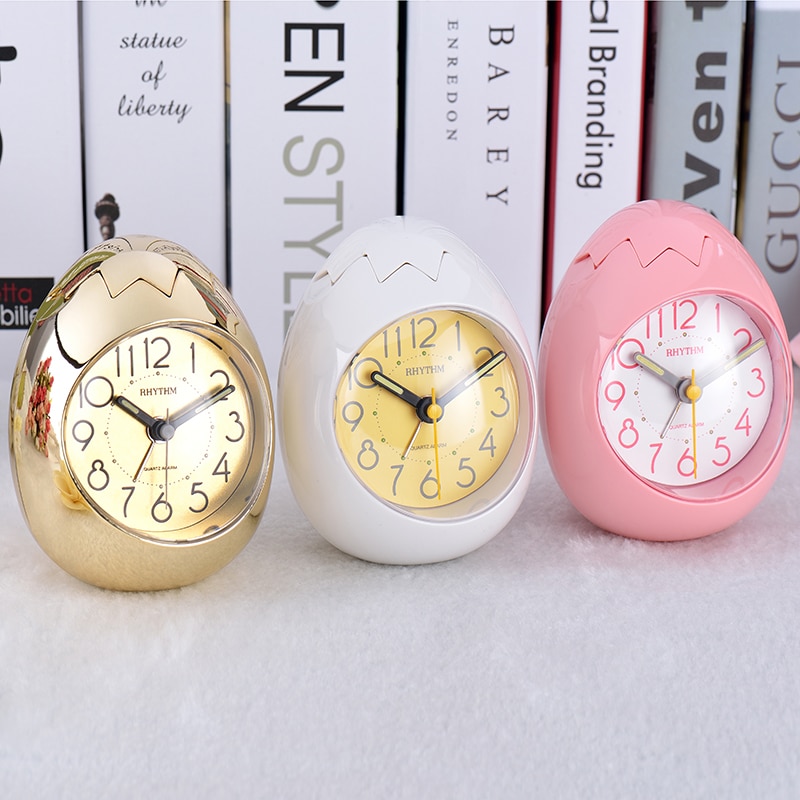 RHYTHM CUTE EGG SHAPE ALARM CLOCK ULTRA SILENT JUMPING MOVEMENT CLOCK TUMBLING BEEP ALARM,SEE-THROUGH PACK WHITE/PINK/GOLD COLOR