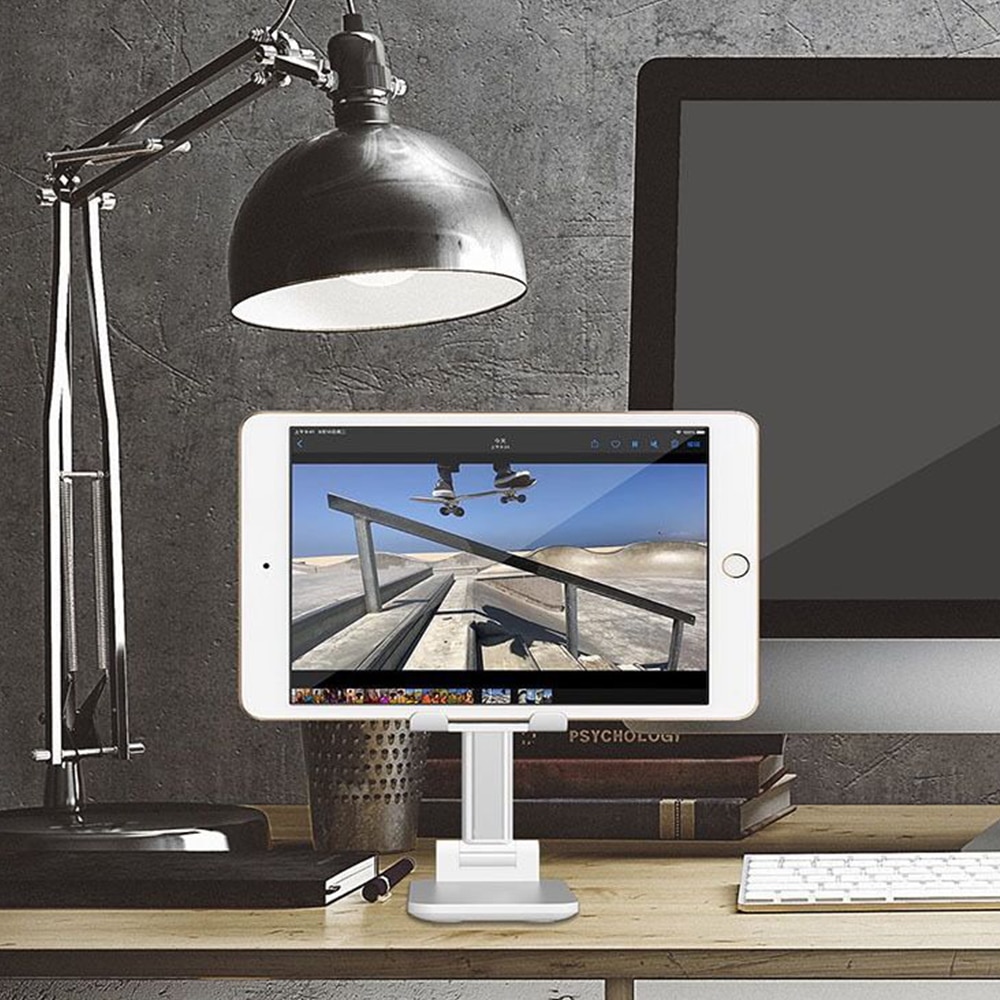 Ergonomic Collapsible Adjustable Metal Desktop Tablet Holder Table Cell Foldable Extend Support Desk Mobile Phone Holder Stand