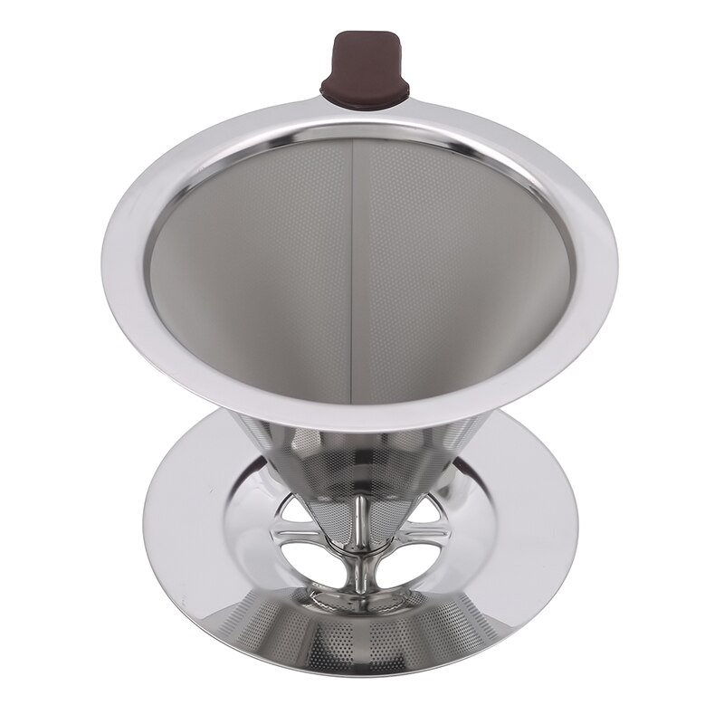 Reusable Coffee Filter Stainless Steel Cone Coffee Filter Baskets Mesh Strainer Pour Over Coffee Dripper With Stand Holder: Silver 115mm