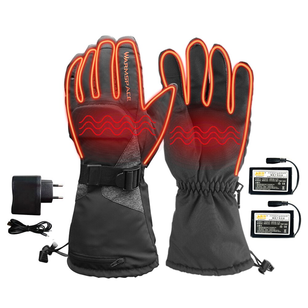Opvarmede handsker batteridrevne vandtætte vinter termiske handsker varme touchscreen handsker til udendørs sportscykel ridning handsker: Eu m