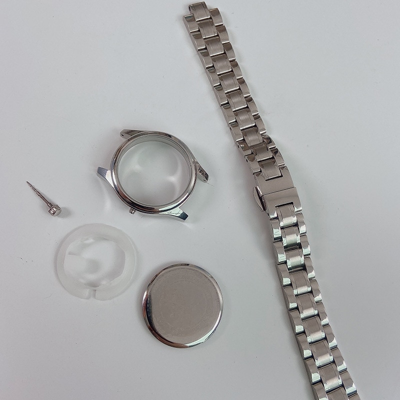 29Mm Horloge Case + Rvs Horloge Armband Band + Sapphire Crystal Voor Quartz VJ22 Beweging Womens Vervanging Horloge gezichten