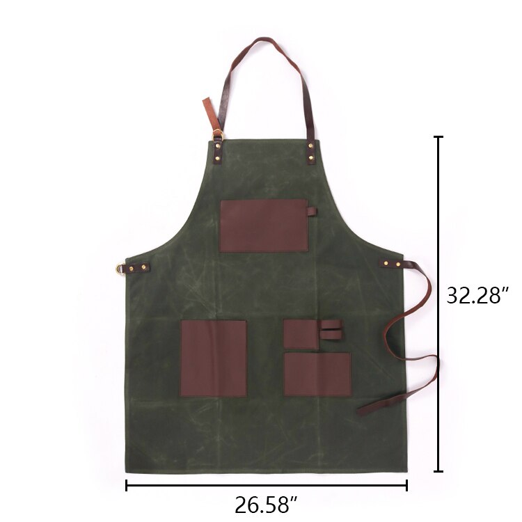 Weeyi vintage grøn vokset lærreds grillforklæder til kvinde mænd unisex forklæder til køkken madlavning bagning bbq kaffebar arbejdsforklæde: Default Title