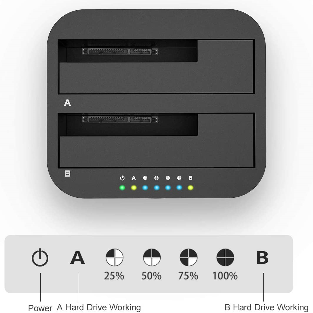 ALXUM Dual-bay Hard Drive Docking Station USB C 3.0 To SATA Hard Drive Caddy Dock for 2.5/3.5 Inch HDD SSD with Offline Clone