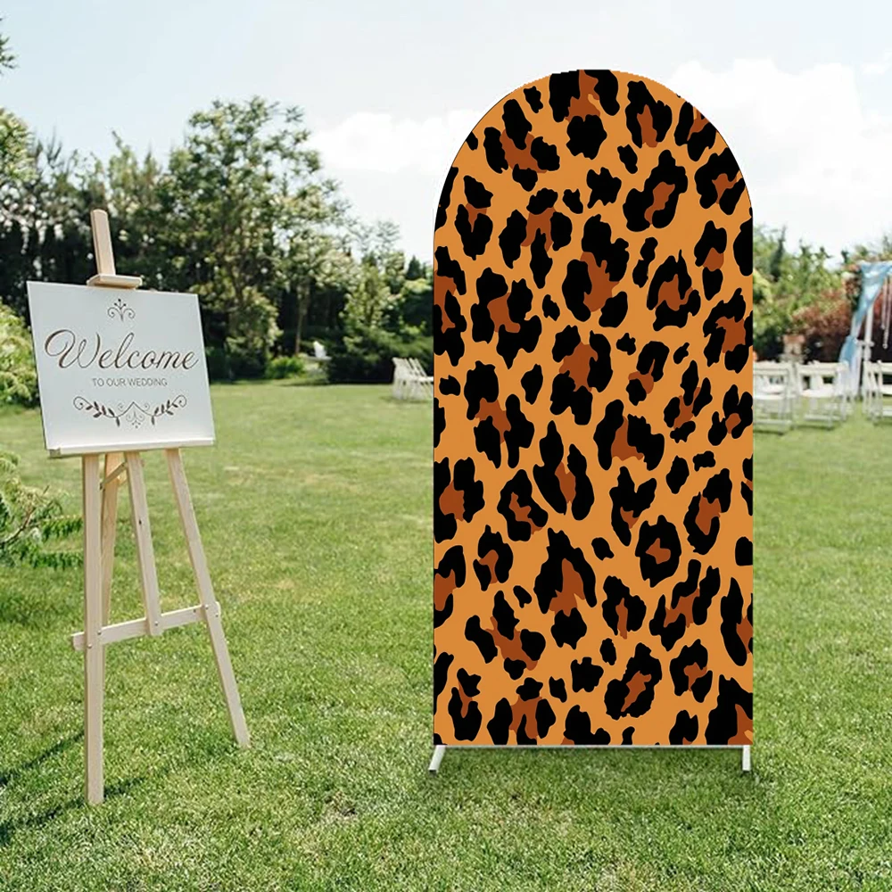 Mochicka selvagem um arco pano de fundo capa animais textura leopardo girafa zebra padrão selva safari folhas aniversário chá de bebê: Café / 120 * 200