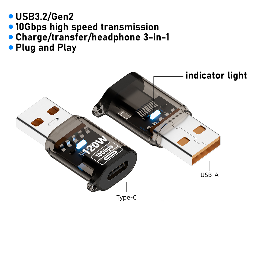 USB 3.1 GEN 2 Male to Type-C Female Adapter, Support Both 10Gbps Charging & Data Transfer, USB A to USB C 3.1 Converter for PC: black