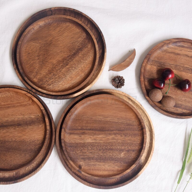 Black walnut tray disk log wooden tableware fruit plate dinner plate dessert plate