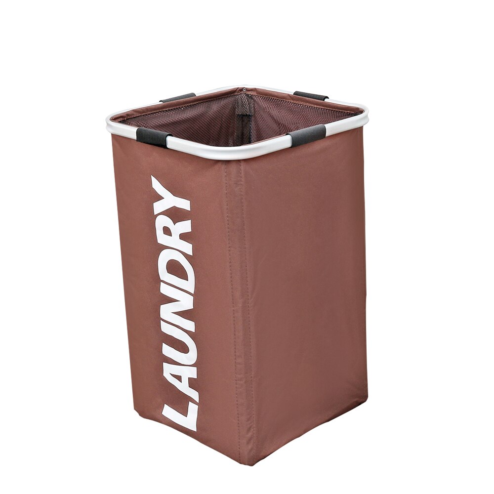 Shushi Foldable Home Laundry Hamper WaterProof Oxford Dirty Clothes Storage Basket Aluminum Frame Corner Laundry Organizer: BROWN