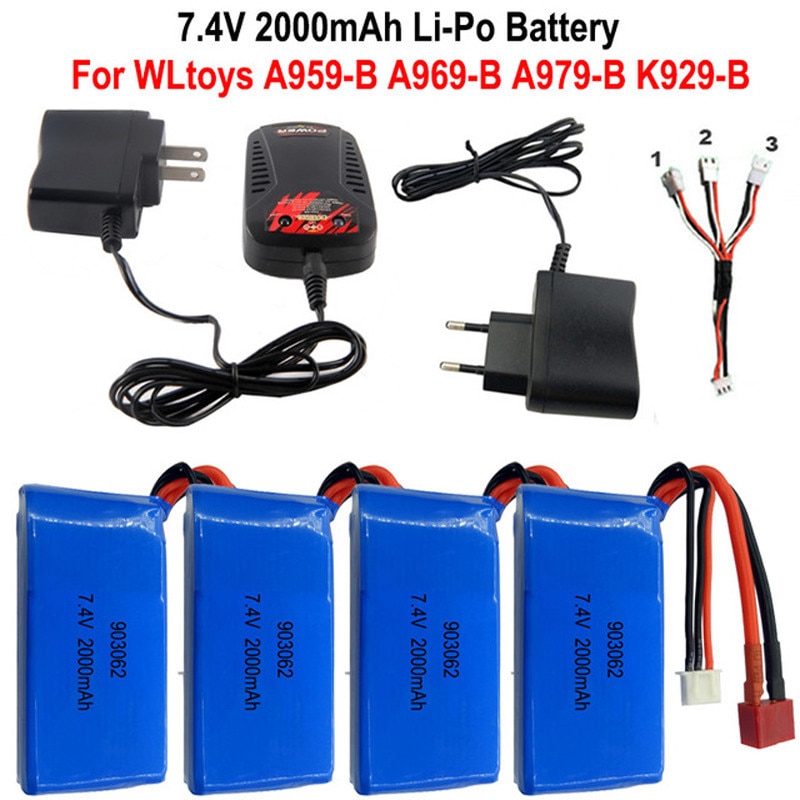 7.4 V 2000 mAh 2 S Lipo Batterij Voor WLtoys A959-B A969-B A979-B K929B RC Desert Truck Auto upgrade Onderdelen charger