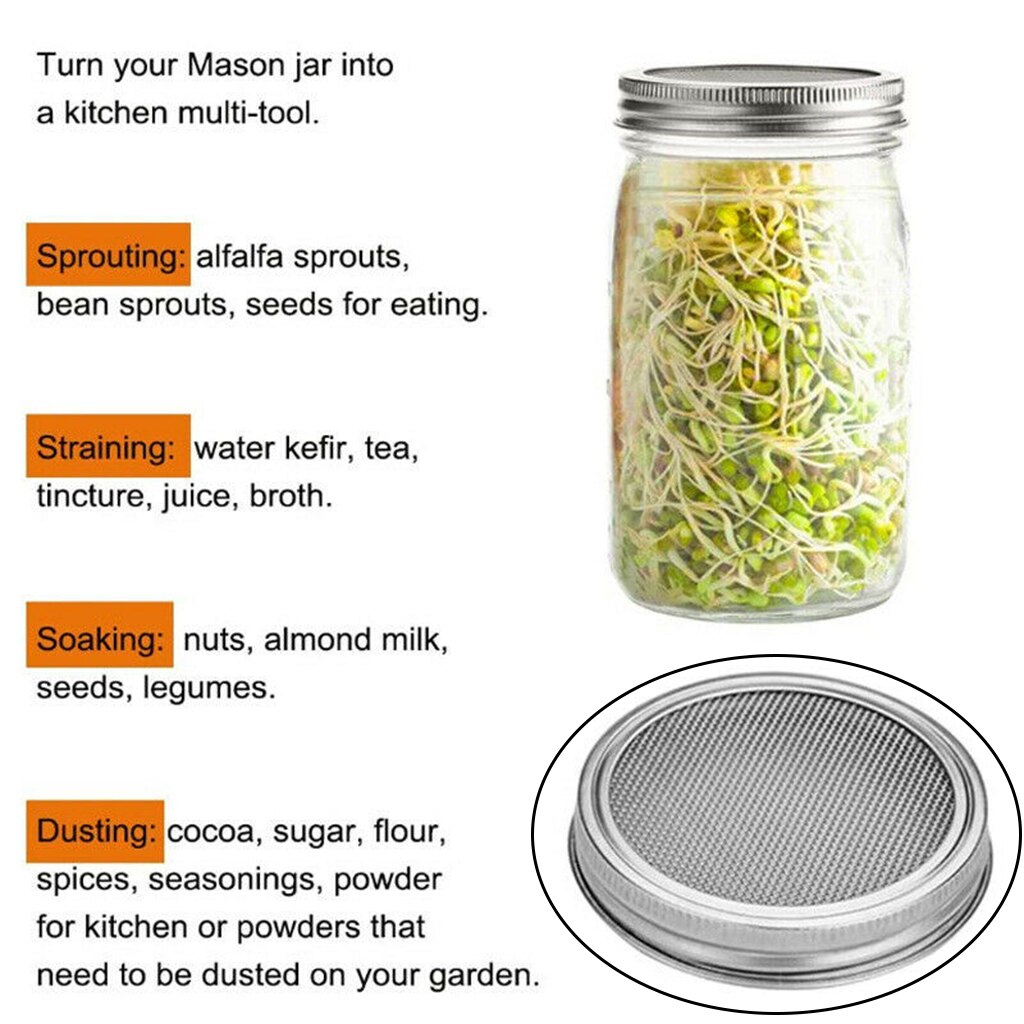 Stainless Steel Mason Jar Screen Sprouting Filter Lid Seed Set Wide Mouth Tray Planter Brocoli Radish Sprout Lids