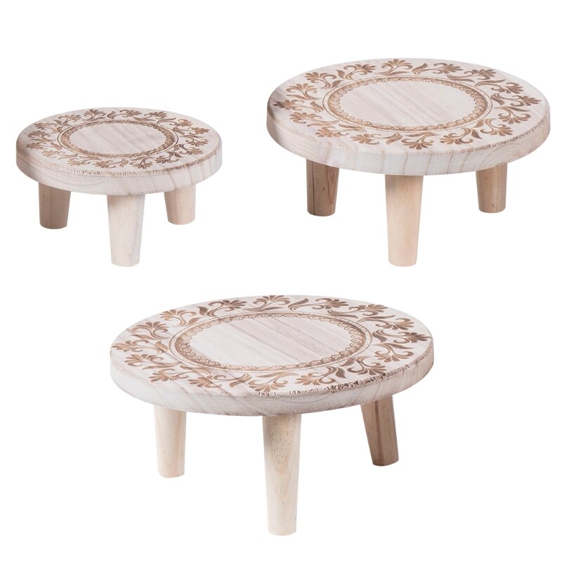 Tabouret en bois massif imprimé, Pot de fleurs, support de Base rond pour plantes et plantes succulentes, présentoir, tabouret pour la maison