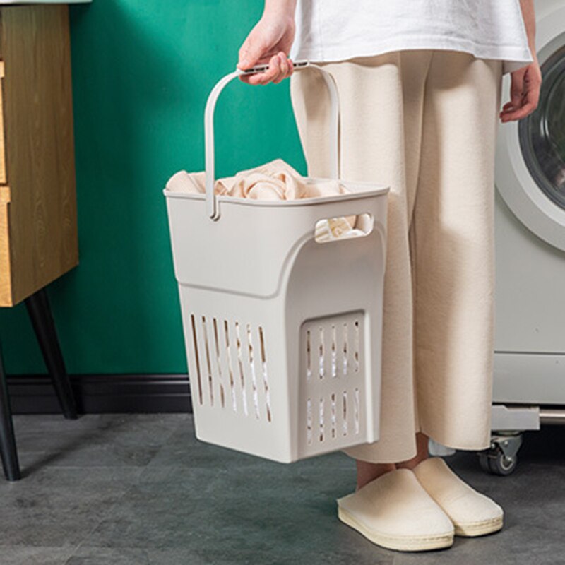 Plastic Laundry Storage Basket Portable Household Laundry Basket Clothes Toy Laundry Storage Basket Container-Grey